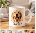Demo mockup of a personalized ceramic mug with a golden retriever and Charlie name